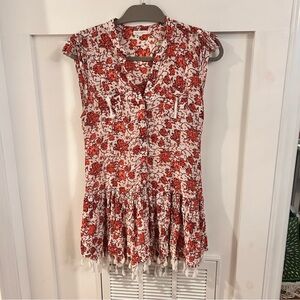 Poupette St Barth Pink Floral pocket tassel mini Dress Cover-Up